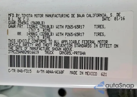2016 Toyota Tacoma Trd Sport from USA, damaged, VIN 3TMCZ5AN0GM016619